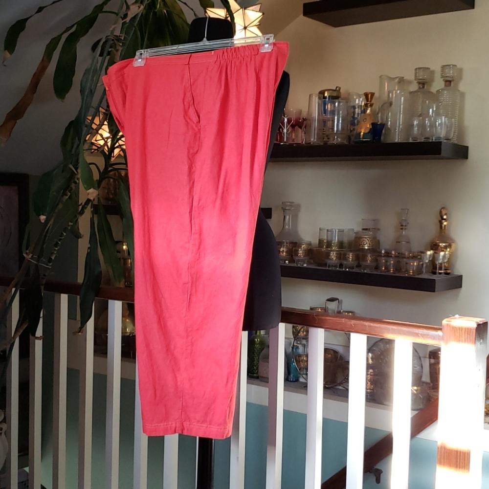 Hearts of Palm Womens Linen Blend Red / Orange With Yellow Topstitch Pants